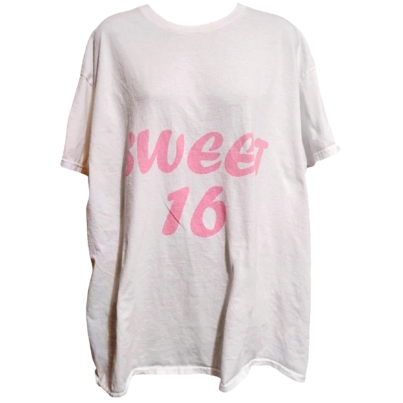 Gildan Sweet 16 Tee - White with Pink | XL - Picture 8 of 8